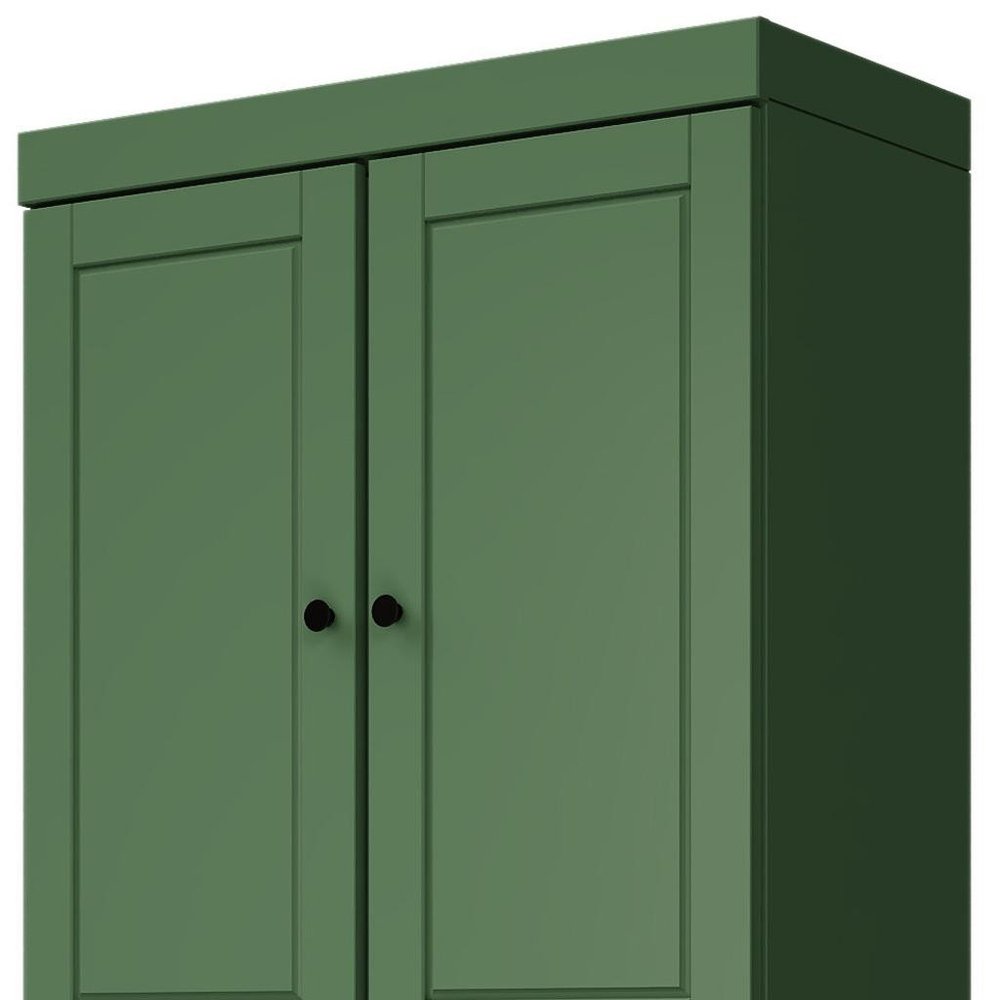 72" Green Solid Wood Four Door Two Drawer Pantry Or Storage Closet