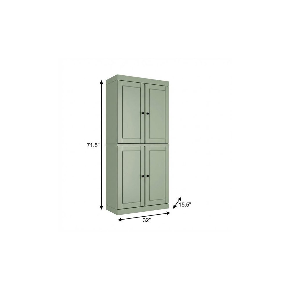 72" Sage Solid Wood Four Door Two Drawer Pantry Or Storage Closet