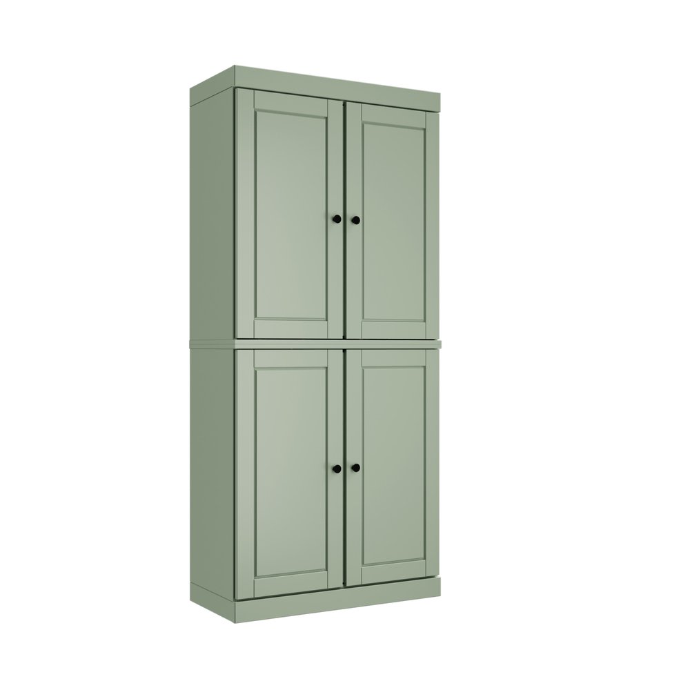 72" Sage Solid Wood Four Door Two Drawer Pantry Or Storage Closet