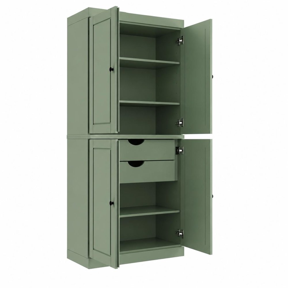 72" Sage Solid Wood Four Door Two Drawer Pantry Or Storage Closet