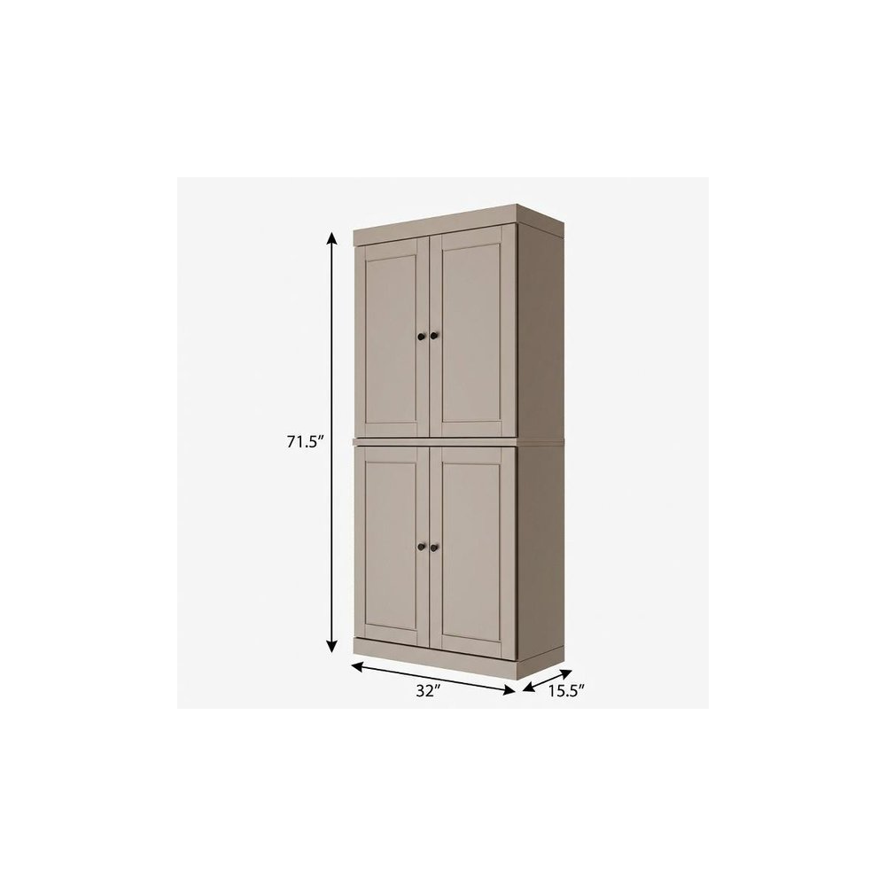 72" Beige Solid Wood Four Door Two Drawer Pantry Or Storage Closet