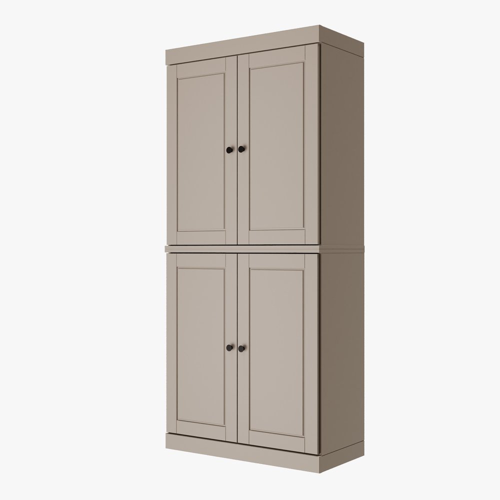 72" Beige Solid Wood Four Door Two Drawer Pantry Or Storage Closet