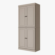 72" Beige Solid Wood Four Door Two Drawer Pantry Or Storage Closet