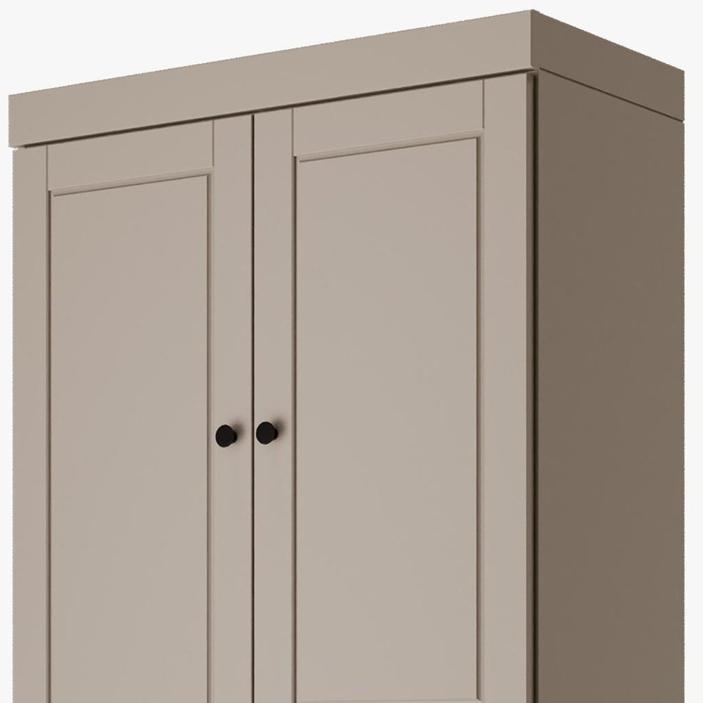 72" Beige Solid Wood Four Door Two Drawer Pantry Or Storage Closet