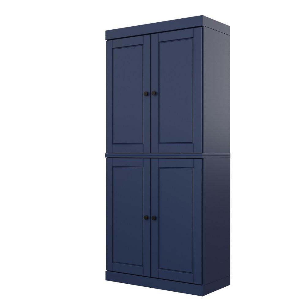 72" Navy Blue Solid Wood Four Door Two Drawer Pantry Or Storage Closet