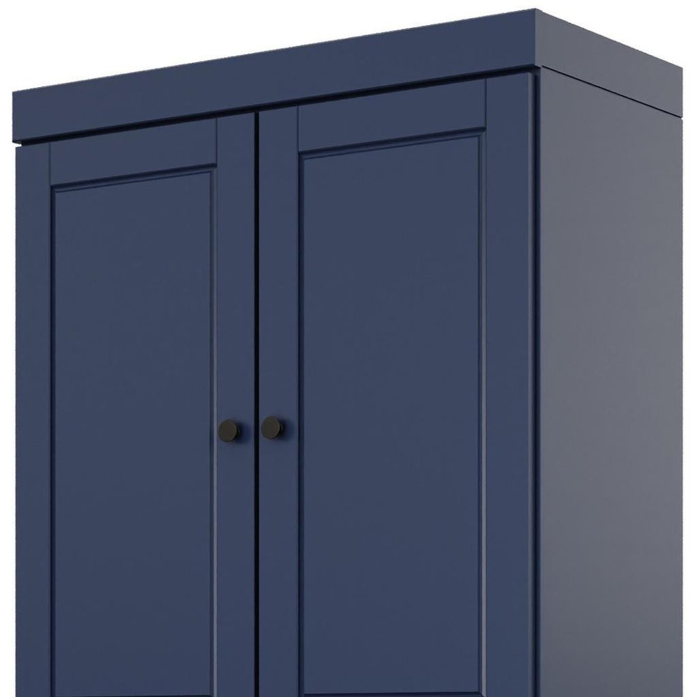 72" Navy Blue Solid Wood Four Door Two Drawer Pantry Or Storage Closet