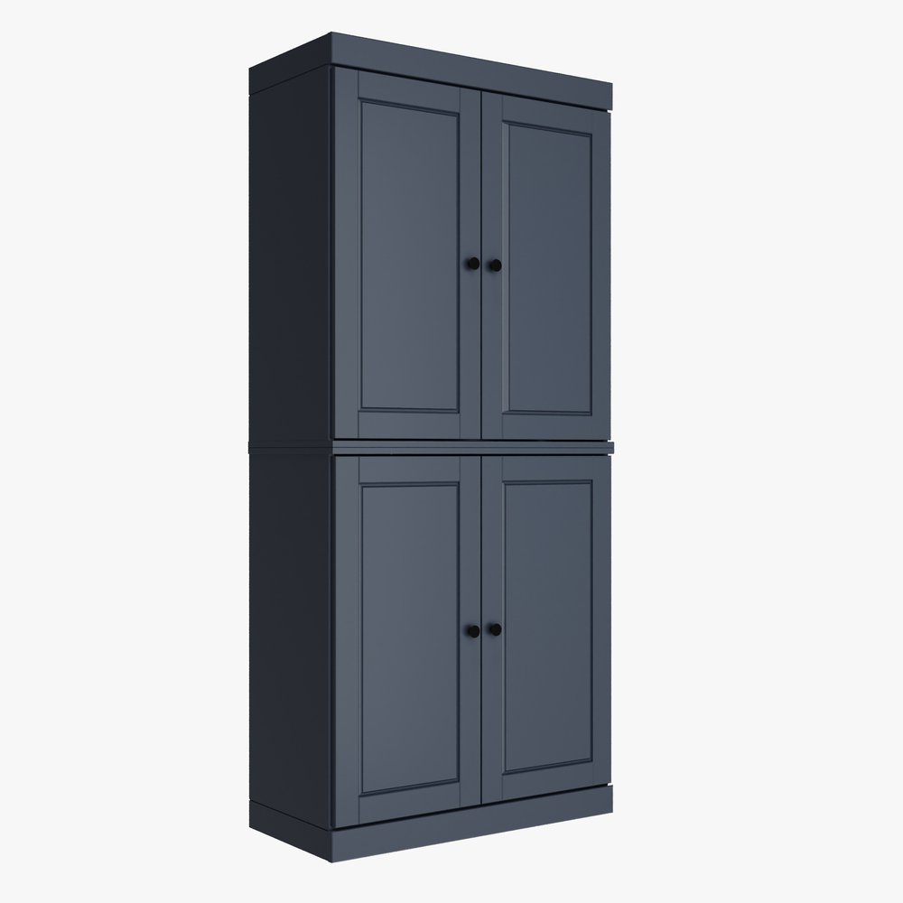 72" French Blue Solid Wood Four Door Two Drawer Pantry Or Storage Closet
