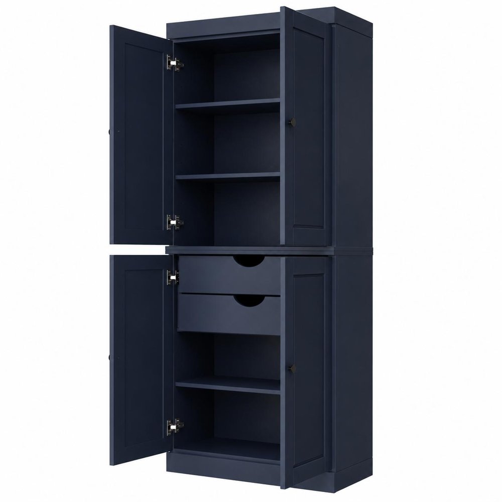 72" French Blue Solid Wood Four Door Two Drawer Pantry Or Storage Closet