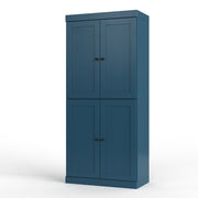 72" Teal Blue Solid Wood Four Door Two Drawer Pantry Or Storage Closet