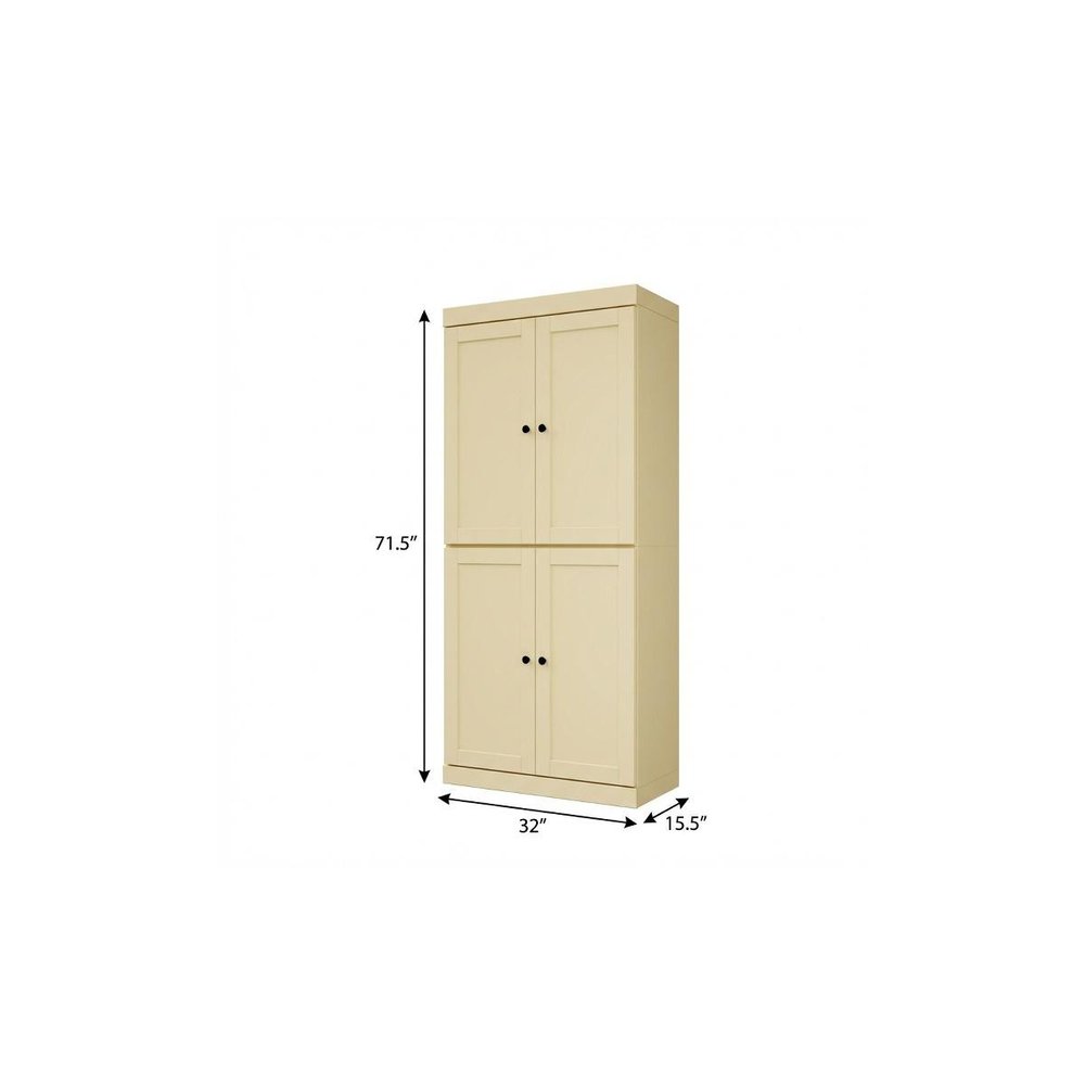 72" Yellow Solid Wood Four Door Two Drawer Pantry Or Storage Closet
