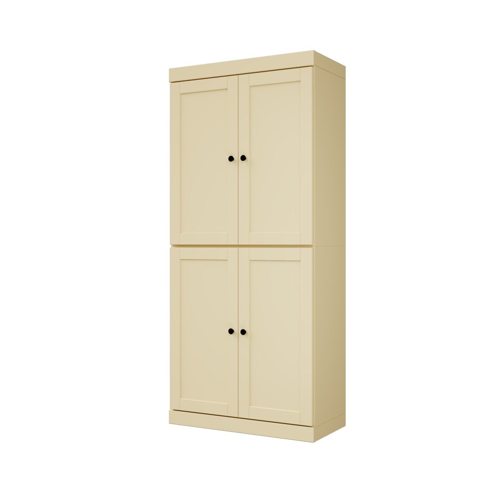 72" Yellow Solid Wood Four Door Two Drawer Pantry Or Storage Closet