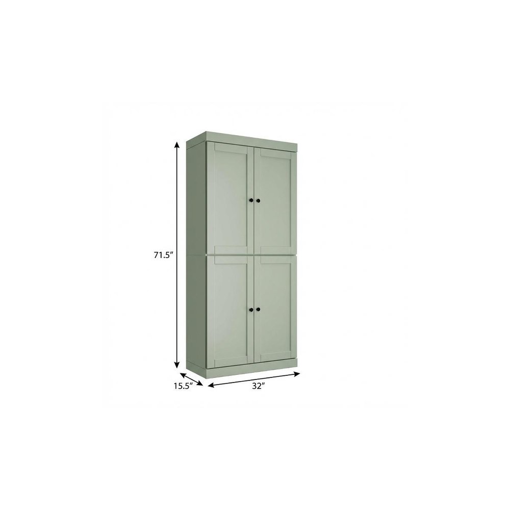 72" Sage Solid Wood Four Door Two Drawer Pantry Or Storage Closet