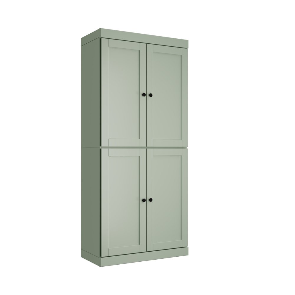 72" Sage Solid Wood Four Door Two Drawer Pantry Or Storage Closet
