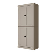 72" Beige Solid Wood Four Door Two Drawer Pantry Or Storage Closet
