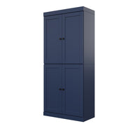 72" Navy Blue Solid Wood Four Door Two Drawer Pantry Or Storage Closet