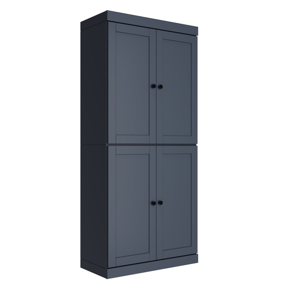 72" French Blue Solid Wood Four Door Two Drawer Pantry Or Storage Closet