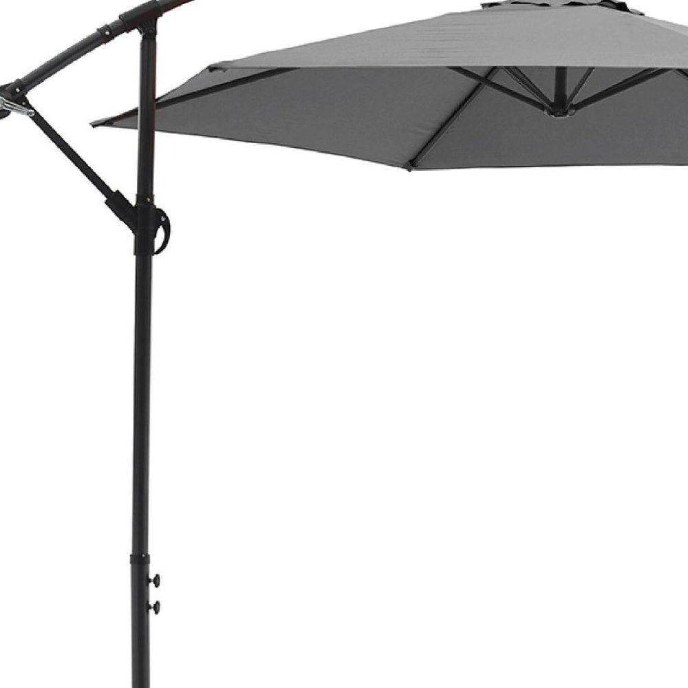 9.5' Gray Polyester Hexagonal Cantilever Patio Umbrella with Stand