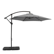 9.5' Gray Polyester Hexagonal Cantilever Patio Umbrella with Stand