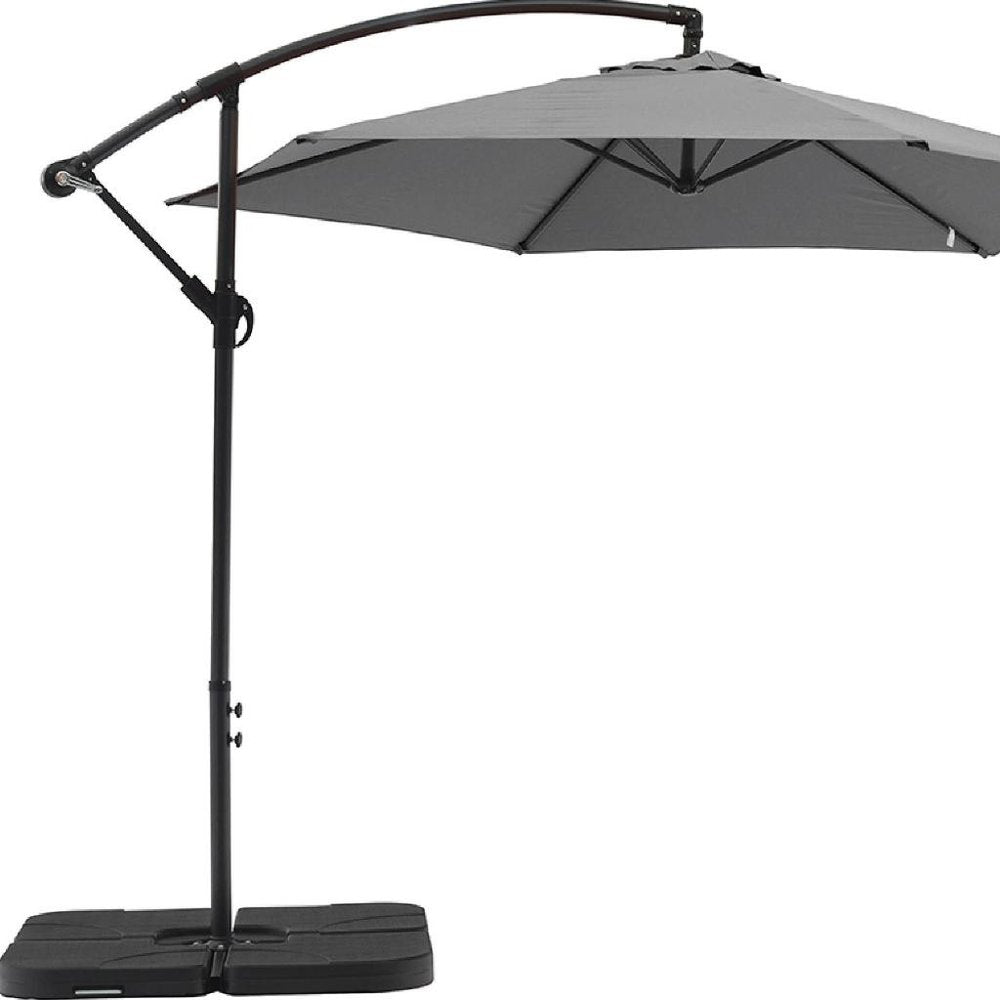 9.5' Gray Polyester Hexagonal Cantilever Patio Umbrella with Stand
