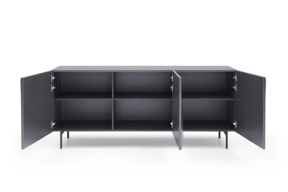 71" Dark Gray Wood Carved Abstract Sideboard With Three Doors