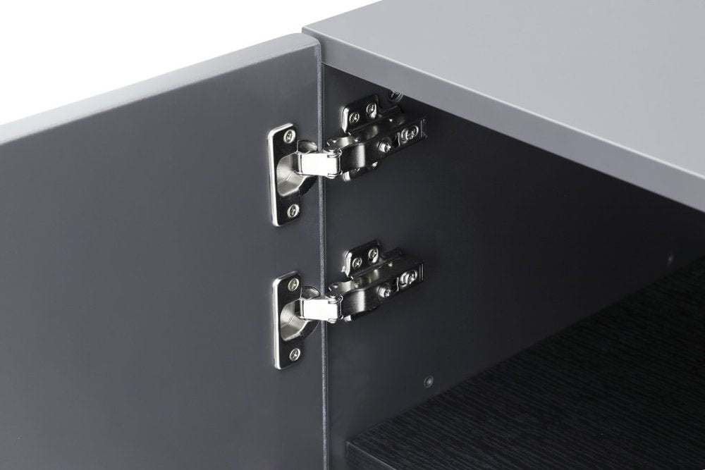 71" Dark Gray Wood Carved Abstract Sideboard With Three Doors