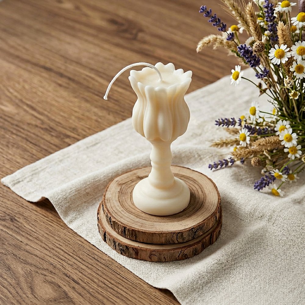 5" Ivory Rose Petals Scented Dimensional Flower Candle
