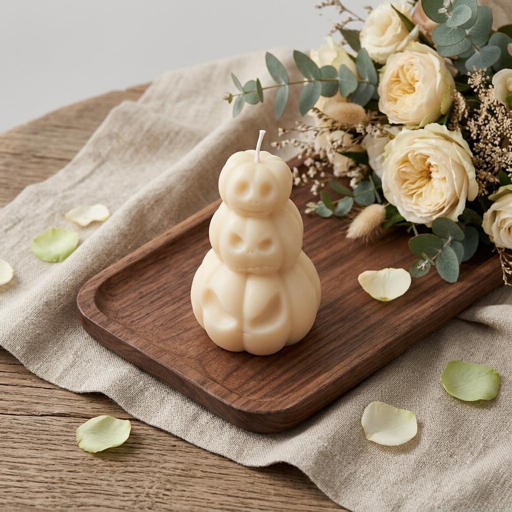 3" Ivory Pumpkin And Apple Scented Dimensional Pumpkin Candle