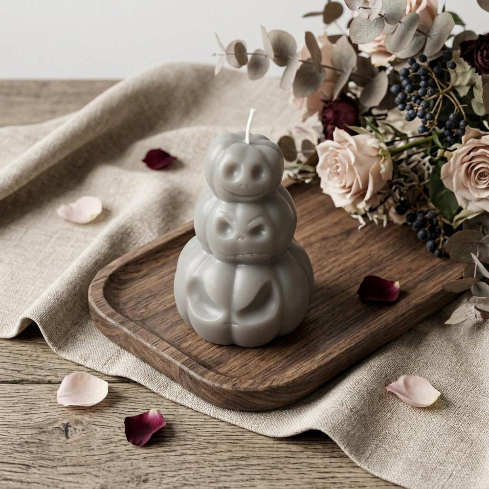 3" Gray Pumpkin And Apple Scented Dimensional Pumpkin Candle