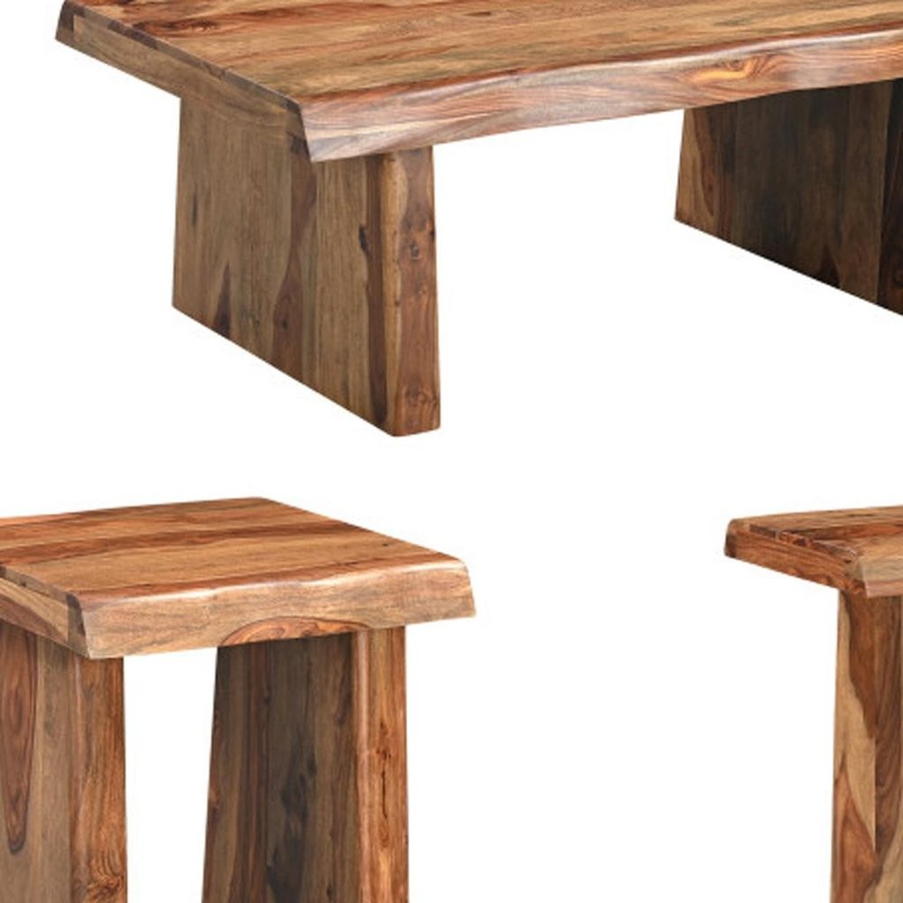 Set of Three Brown Solid Wood Sled Furniture Set