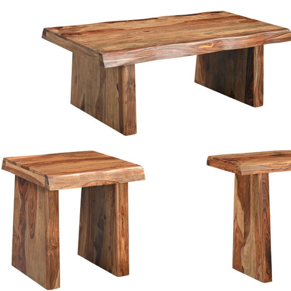 Set of Three Brown Solid Wood Sled Furniture Set