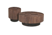 Set of Two Brown Solid Wood Round Pedestal Furniture Set