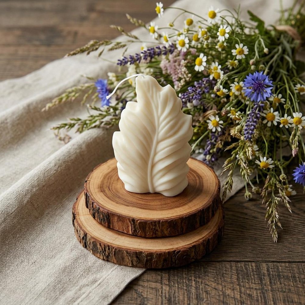 6" Ivory Black Ice Scented Dimensional Feather Candle