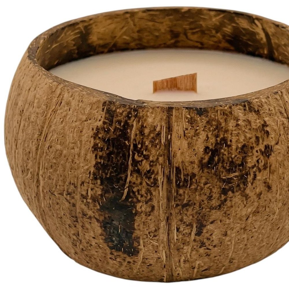 4" Ivory Unscented Candle In Brown Coconut Shell Holder