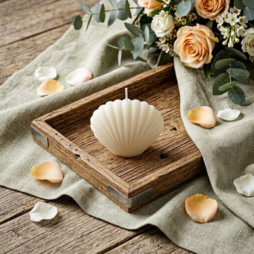 4" Ivory Black Ice Scented Dimensional Seashell Candle
