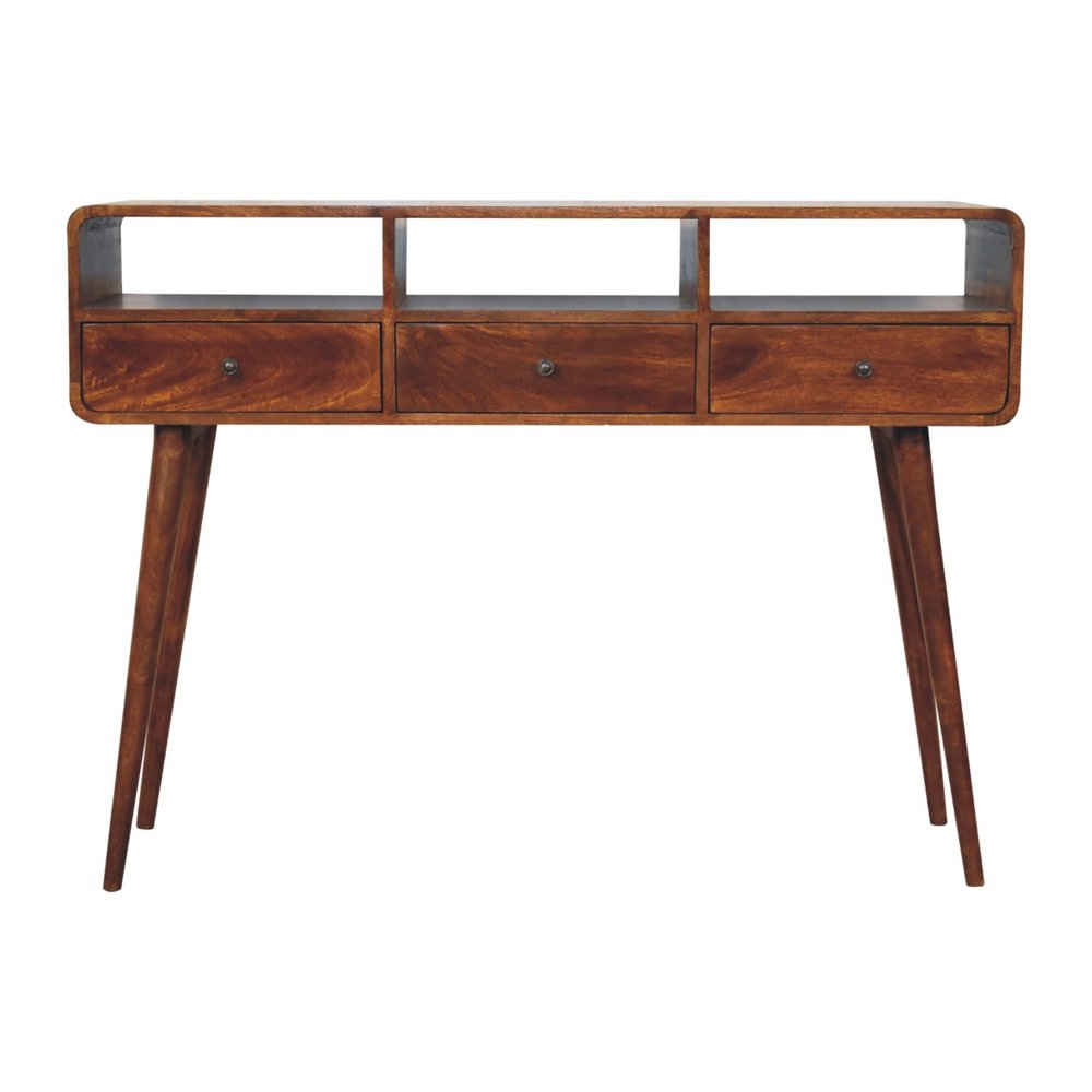 51" Chestnut Solid Wood Console Table With Three Shelves And Three Drawers
