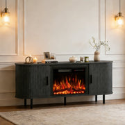 65" Black Wood Fireplace Entertainment Center With Fireplace