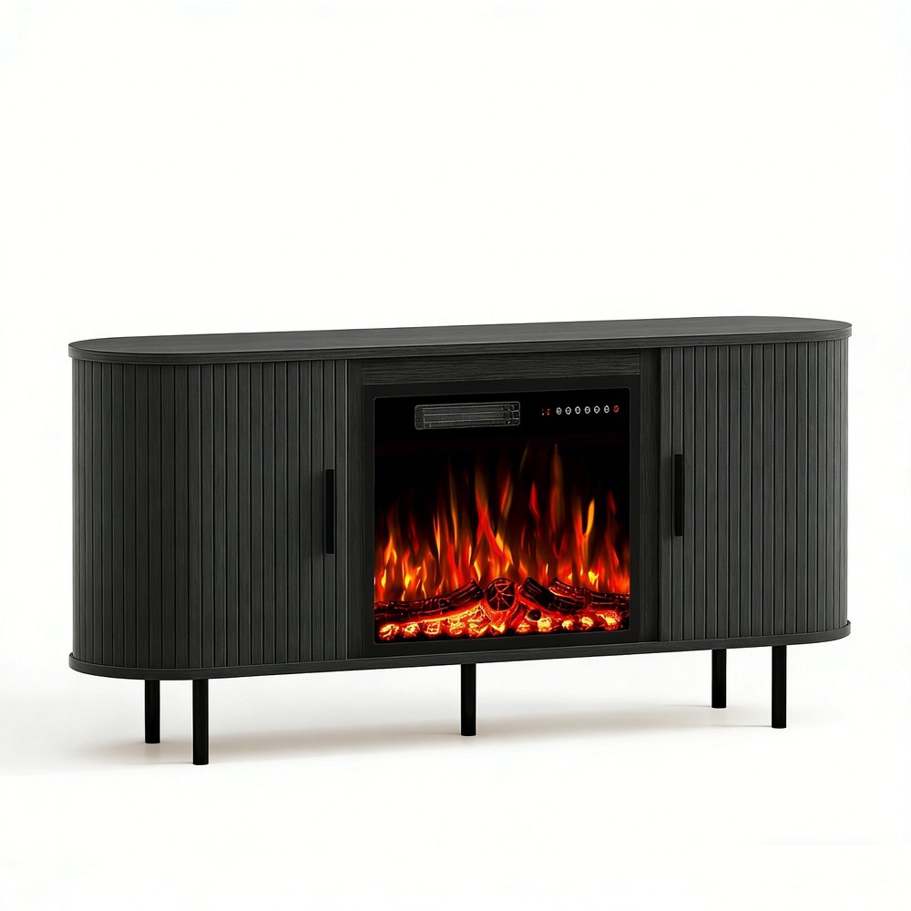 65" Black Wood Fireplace Entertainment Center With Fireplace