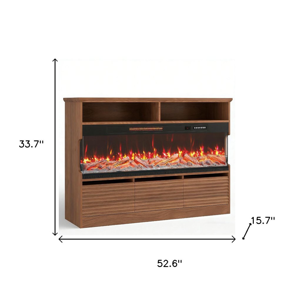 53" Brown Wood Fireplace Entertainment Center With Fireplace