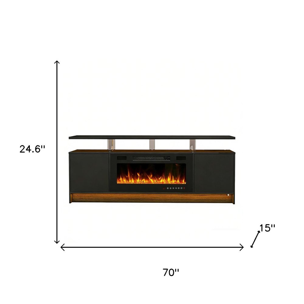 70" Black Wood Fireplace Entertainment Center With Fireplace
