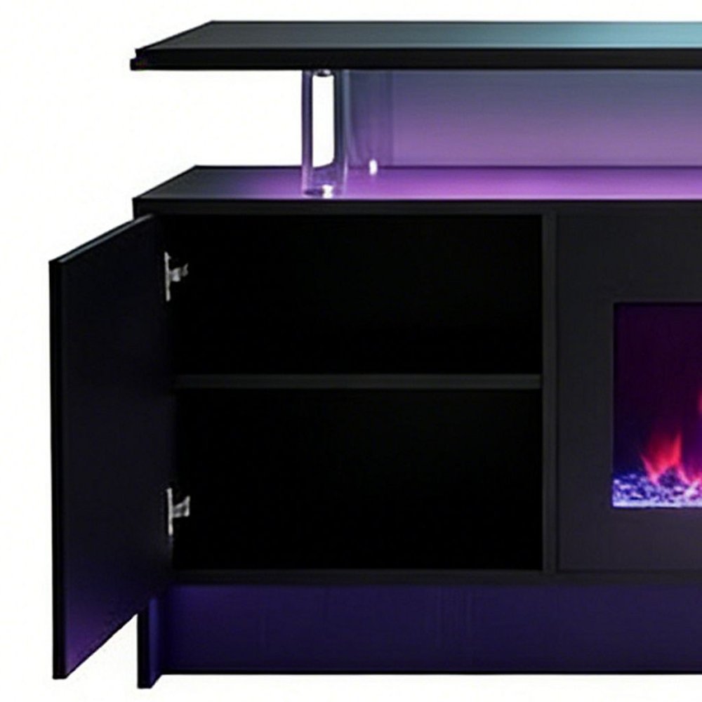80" Black Wood Fireplace Entertainment Center With Fireplace