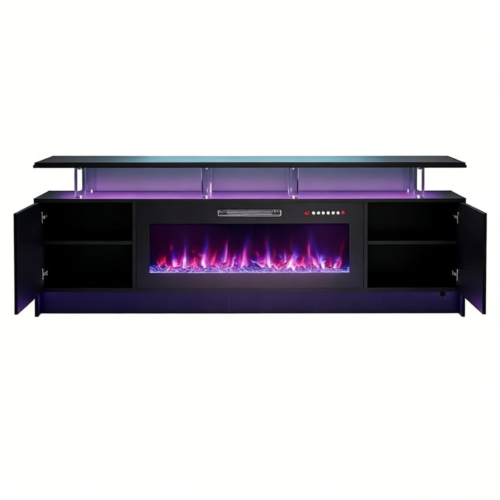80" Black Wood Fireplace Entertainment Center With Fireplace