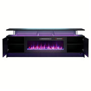 80" Black Wood Fireplace Entertainment Center With Fireplace