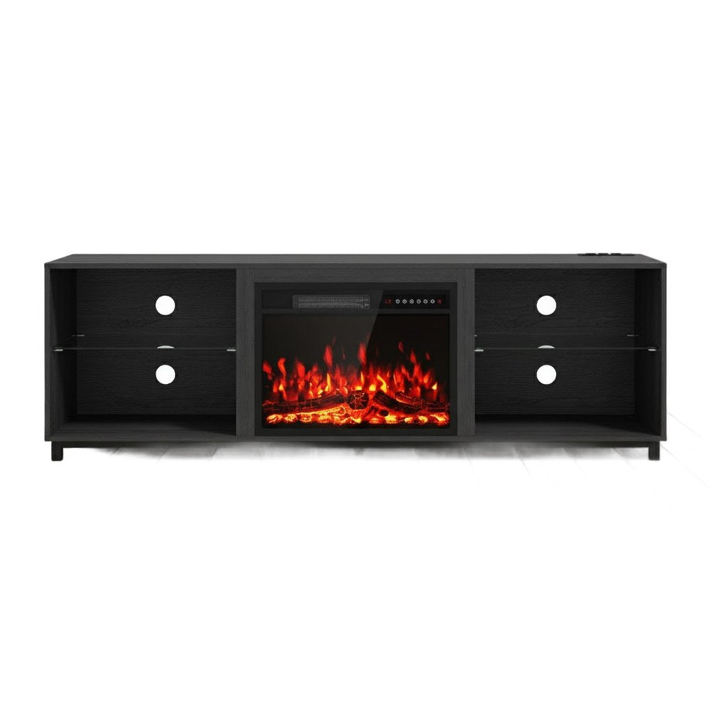 70" Black Wood Fireplace Entertainment Center With Fireplace