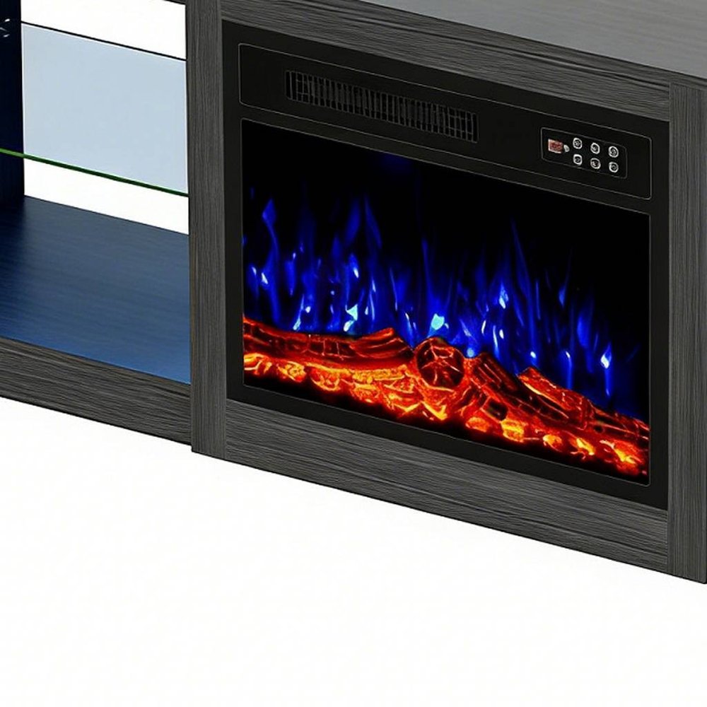 70" Black Wood Fireplace Entertainment Center With Fireplace