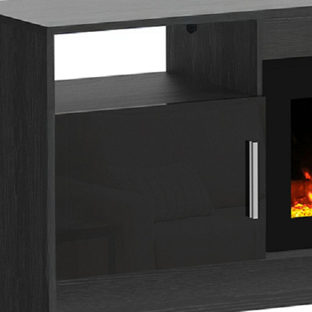 70" Black Wood Fireplace Entertainment Center With Fireplace