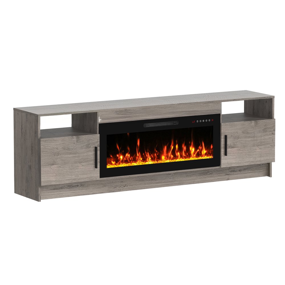 70" Gray Wood Fireplace Entertainment Center With Fireplace
