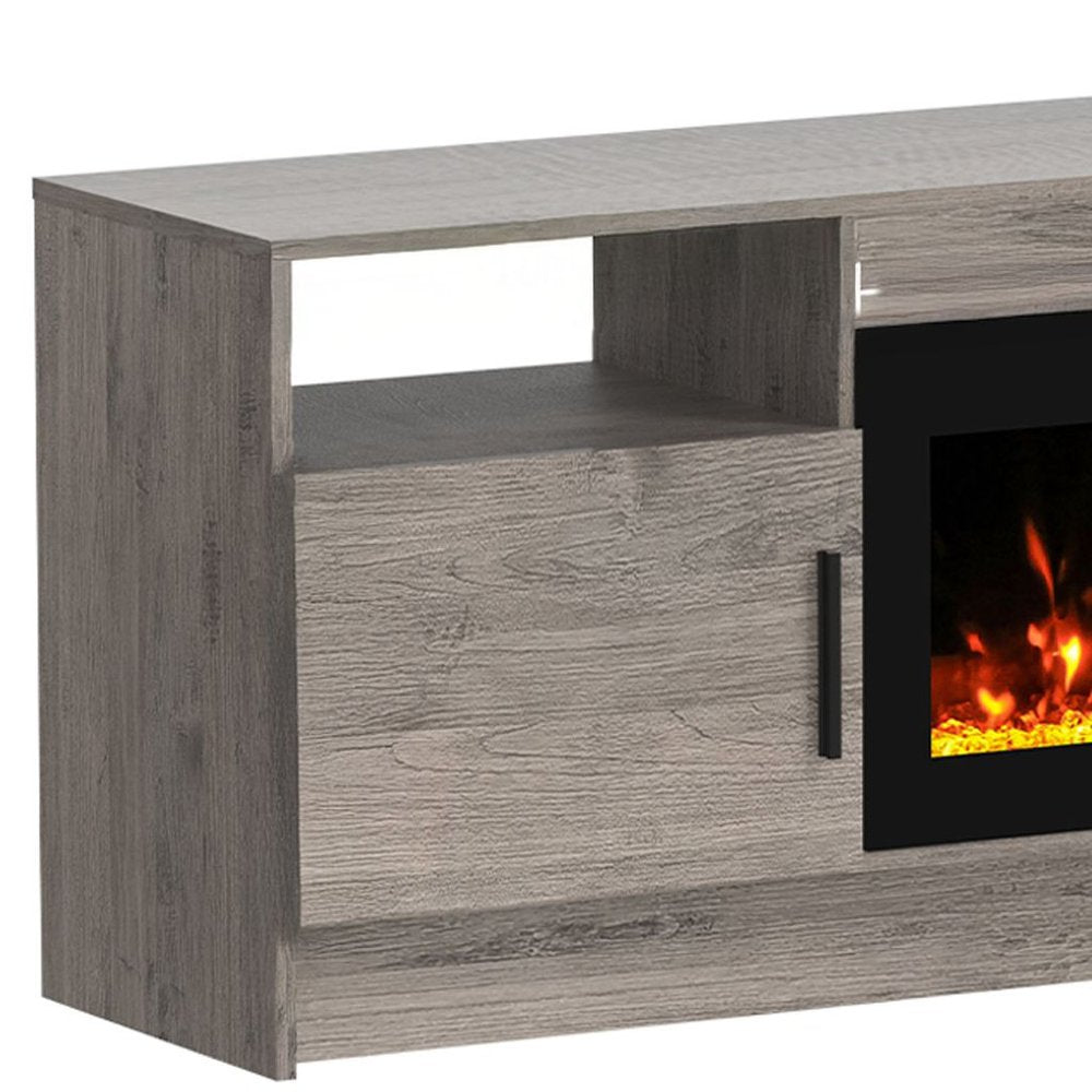 70" Gray Wood Fireplace Entertainment Center With Fireplace