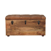 35" Brown Solid Wood Storage Bench