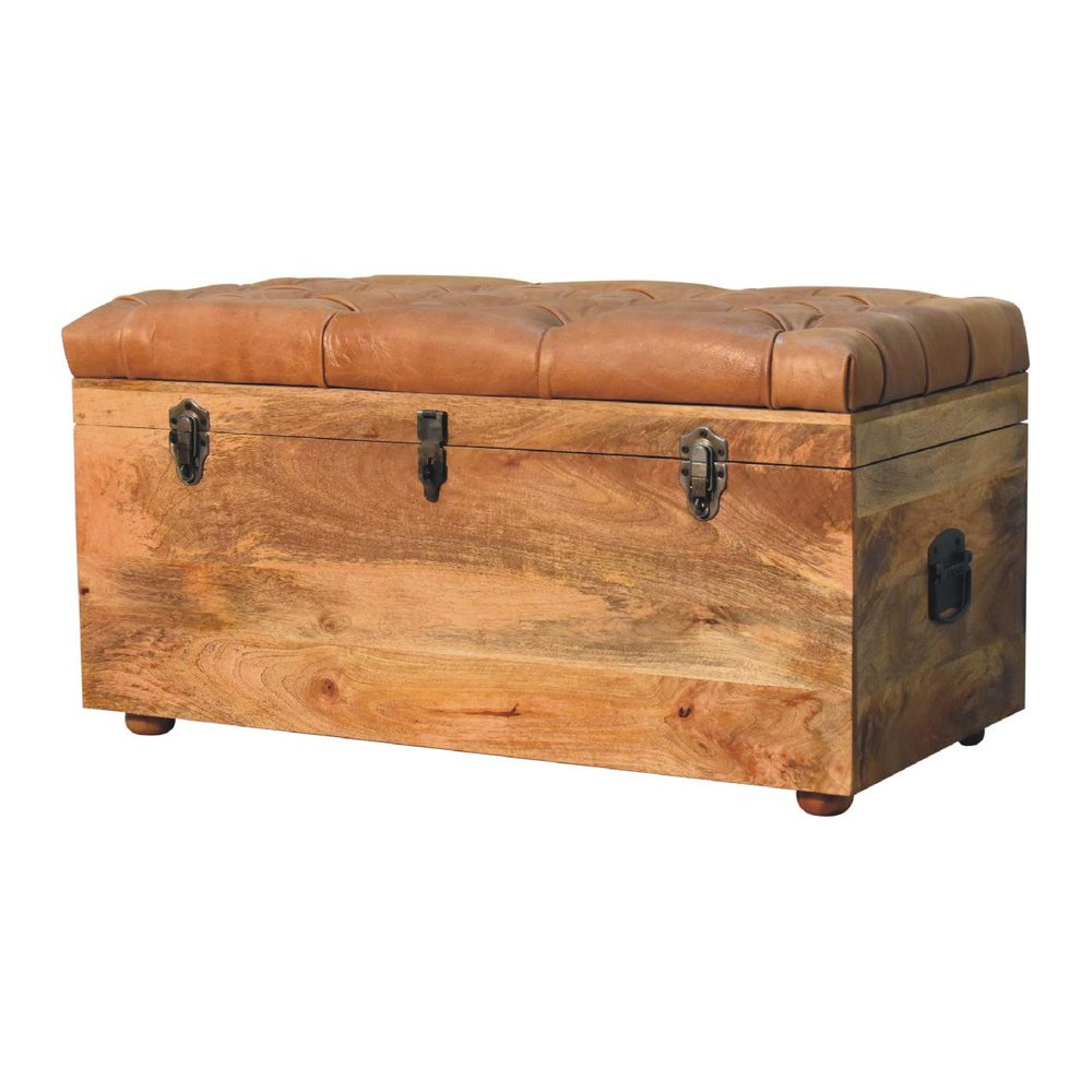 35" Brown Solid Wood Storage Bench
