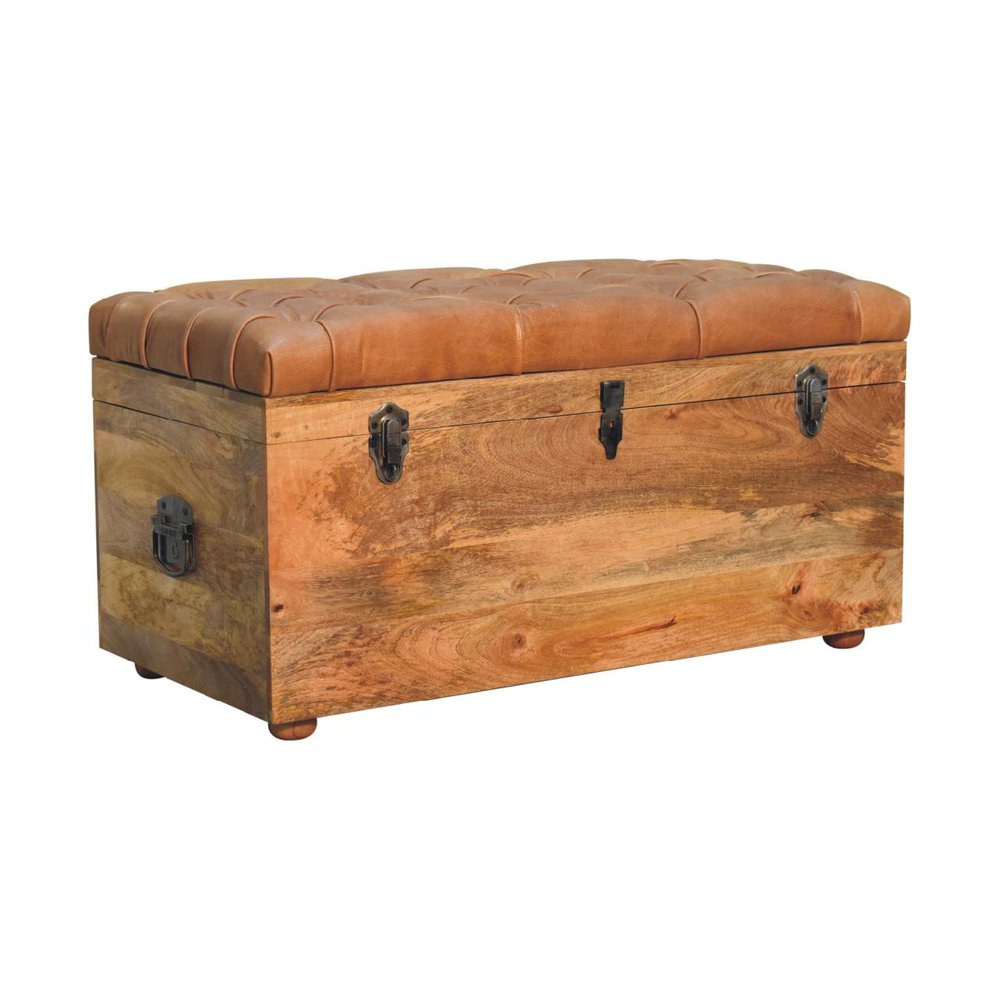 35" Brown Solid Wood Storage Bench